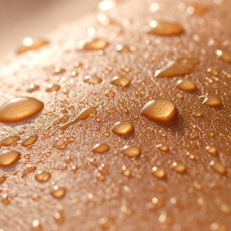 Glowing, hydrated skin covered in fresh water droplets